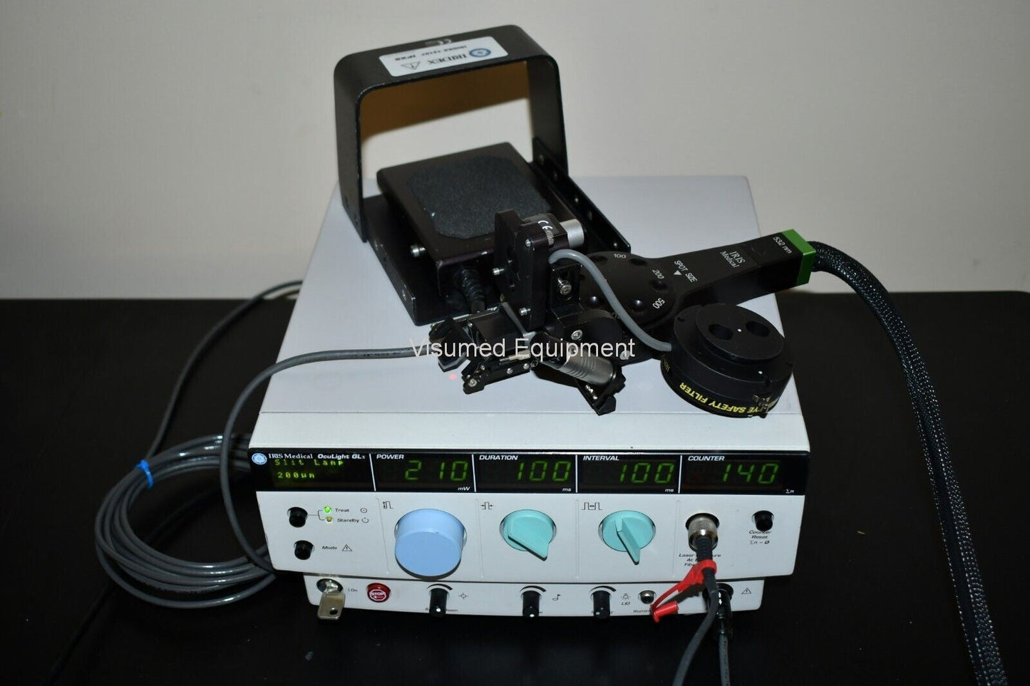 Refurbished Iridex GL green laser with Zeiss slitlamp adapter offered by Visumed Equipment