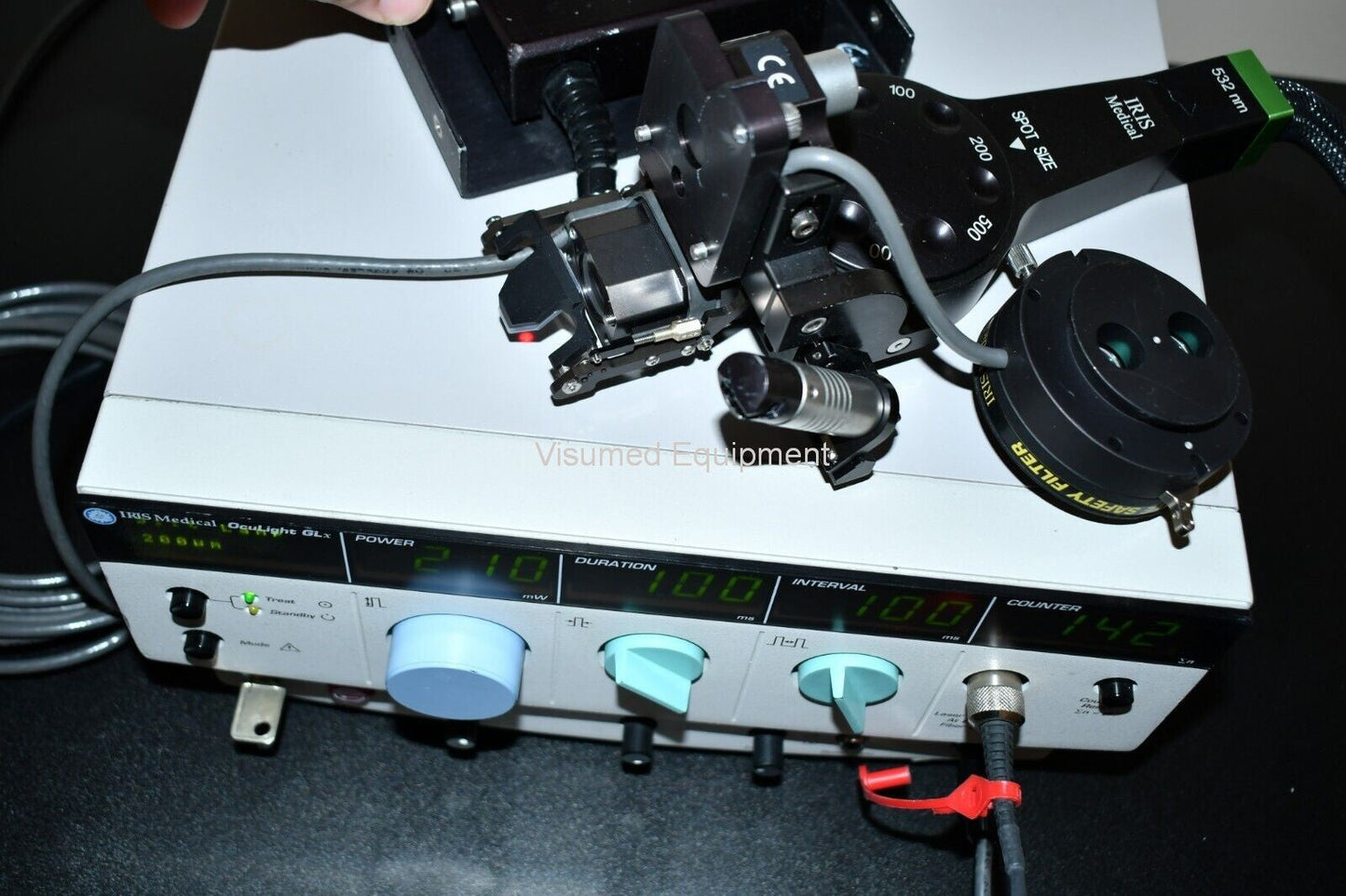 Refurbished Iridex GL green laser with Zeiss slitlamp adapter offered by Visumed Equipment
