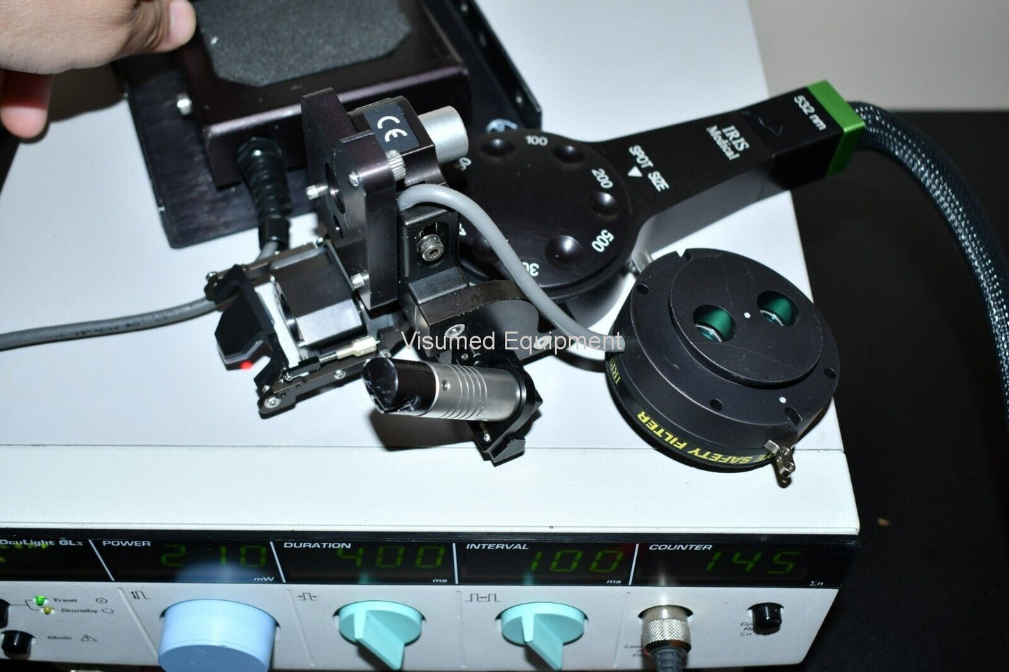 Refurbished Iridex GL green laser with Zeiss slitlamp adapter offered by Visumed Equipment