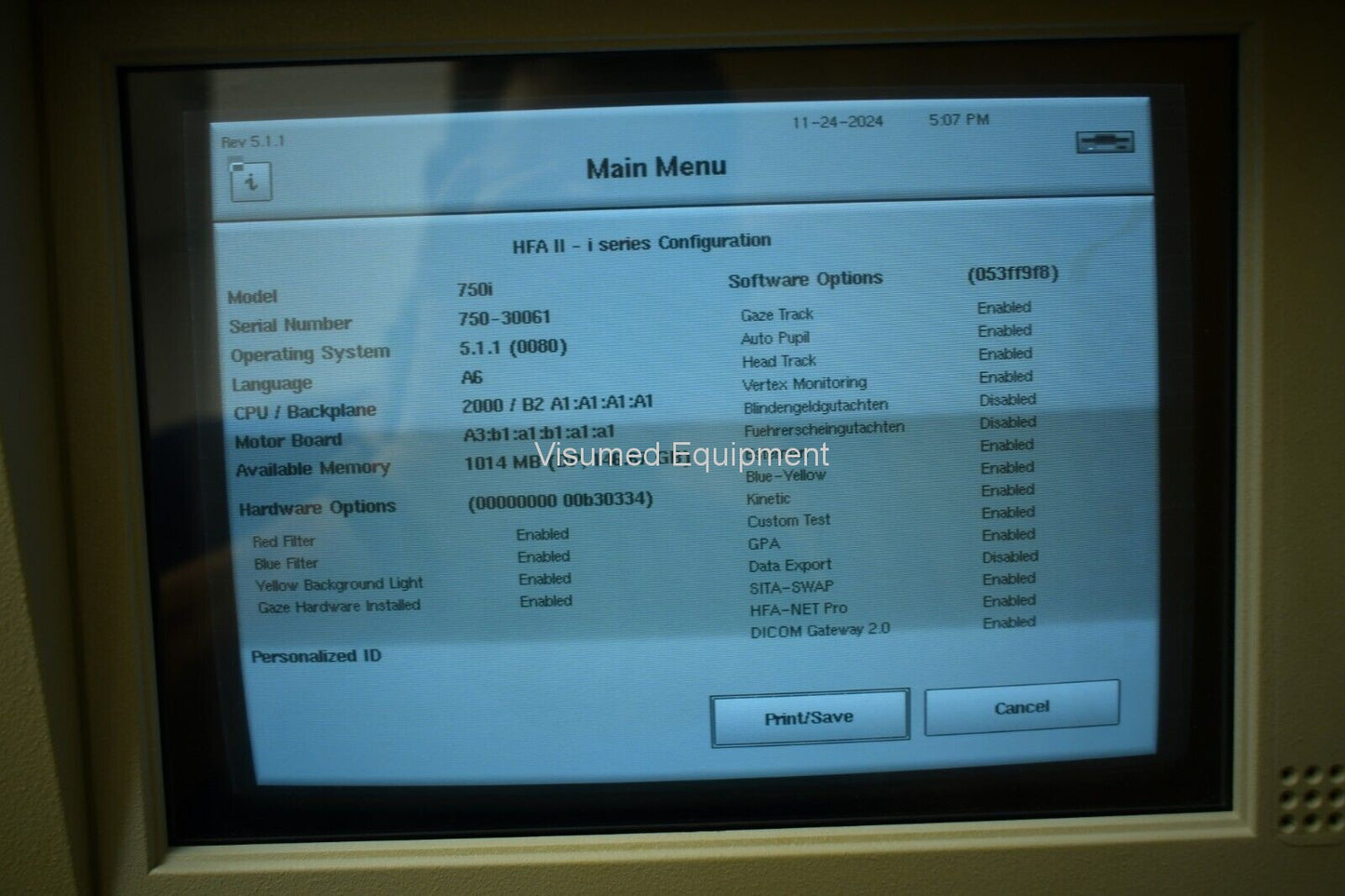 Refurbished Zeiss Humphrey 750i Visual field machine 5.1.1 Software Factory USB offered by Visumed Equipment