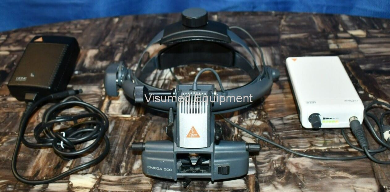 Refurbished Heine Omega 500 Binocular Indirect Ophthalmoscope with rechargeable mPack offered by Visumed Equipment