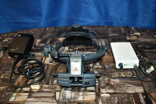 Refurbished Heine Omega 500 Binocular Indirect Ophthalmoscope with rechargeable mPack offered by Visumed Equipment