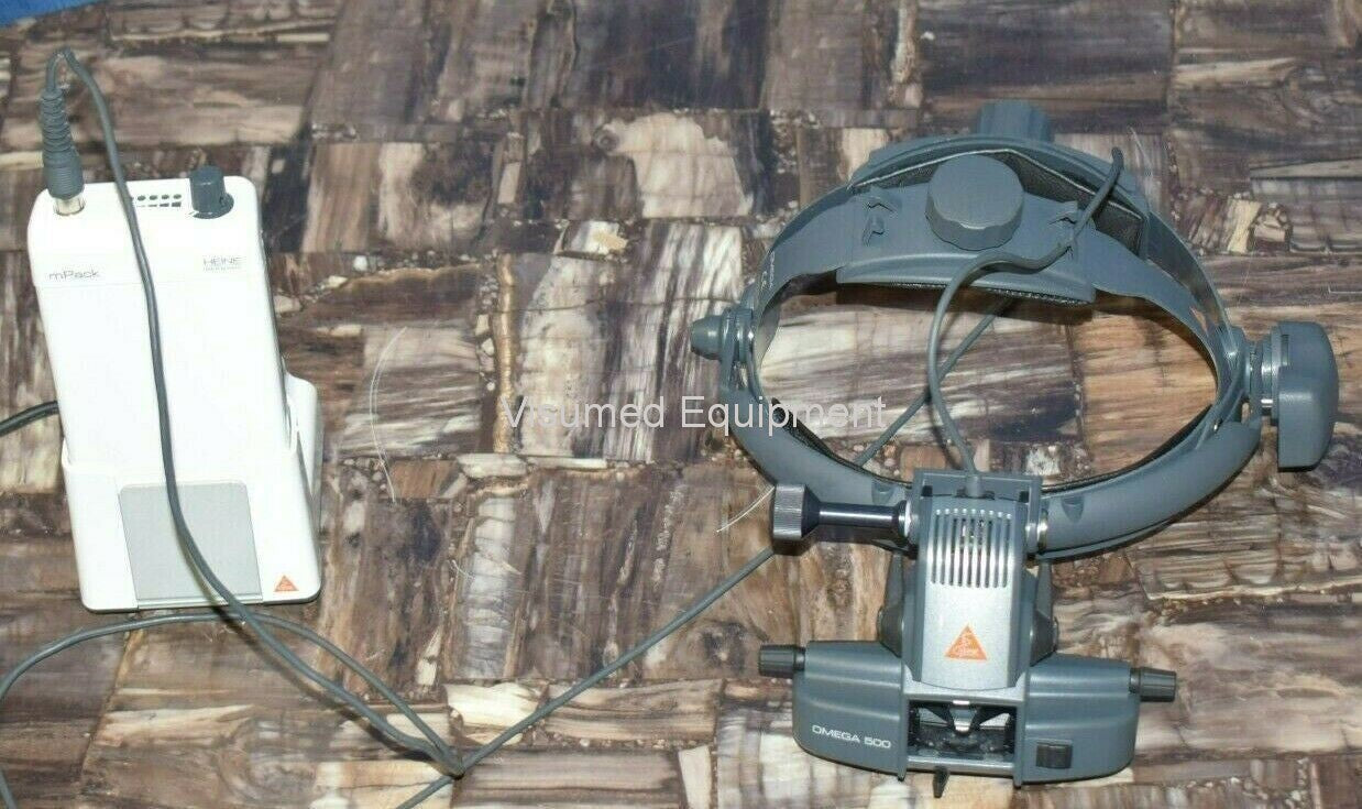 Refurbished Heine Omega 500 Binocular Indirect Ophthalmoscope with rechargeable mPack offered by Visumed Equipment