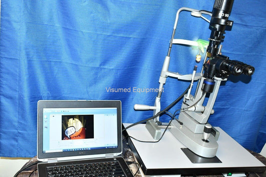 Refurbished Haag Streit BD-900 photoslitlamp with laptop and software offered by Visumed Equipment