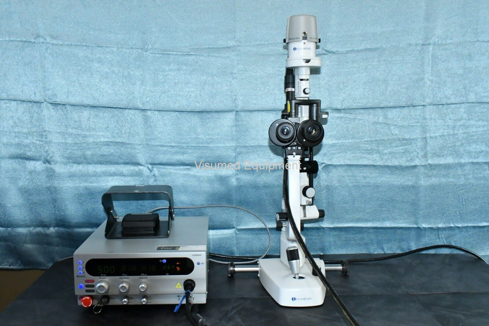 Refurbished Ellex Solitaire Green laser with Haag Streit Adapter and storage case offered by Visumed Equipment