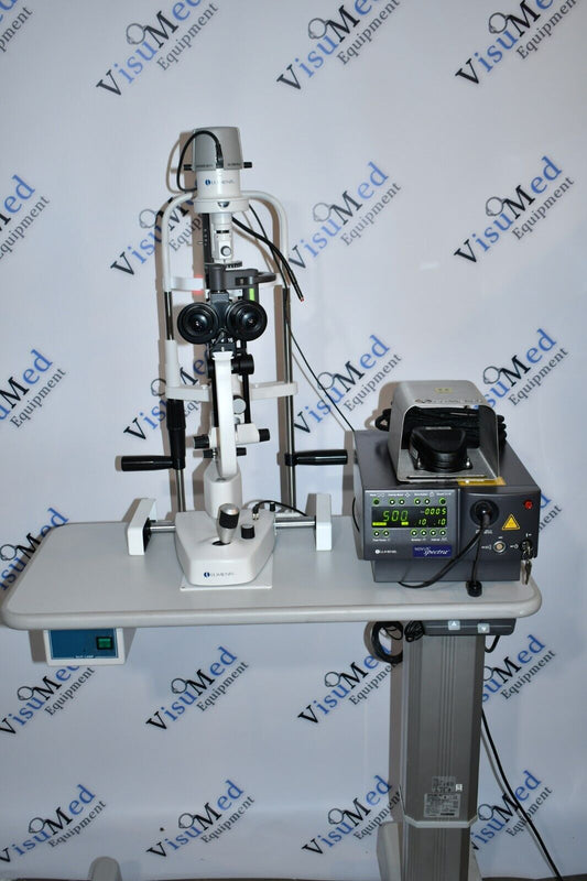 Refurbished Lumenis Novus Spectra 532nm with Lumenis slitlamp and dapter on power table offered by Visumed Equipment