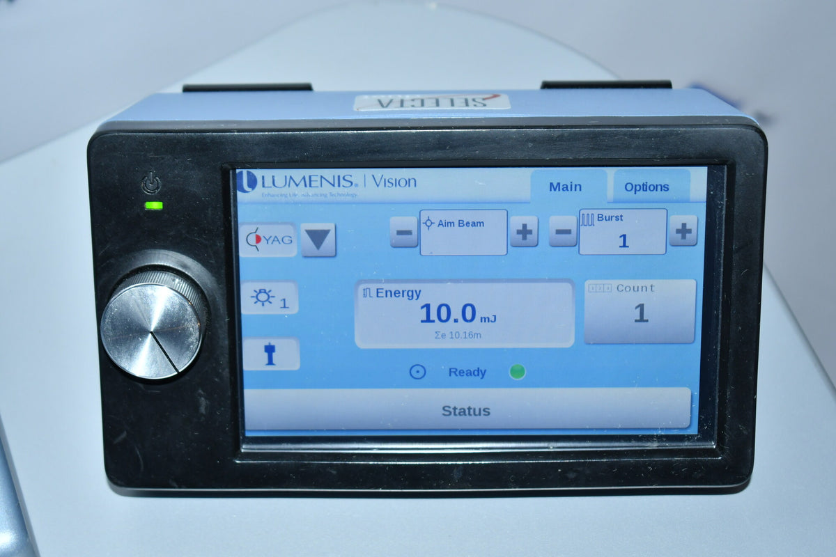 Lumenis Vision touchscreen in YAG mode, 10.0 mJ, Ready status